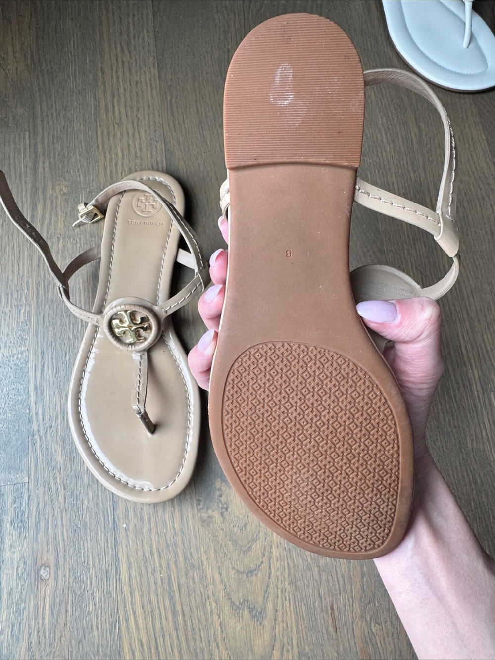 Tory Burch Nude/Tan Miller Logo Thong Sandals - Picture 3 of 8